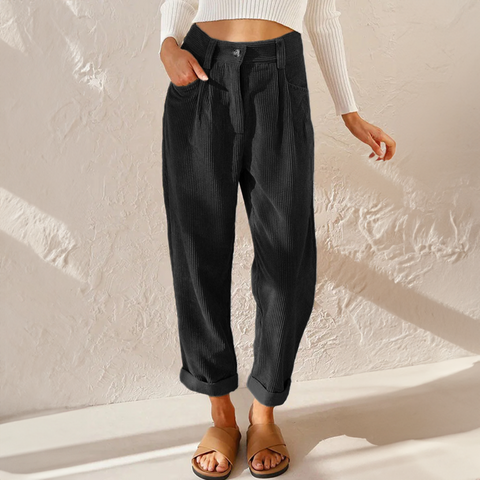 Mira | Dames Ribbel Broek | Elastische Taille & Losse Pasvorm