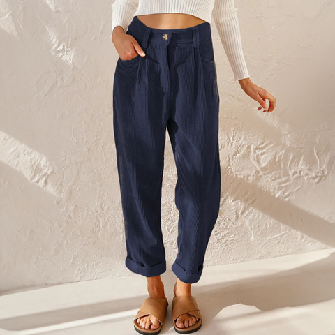 Mira | Dames Ribbel Broek | Elastische Taille & Losse Pasvorm