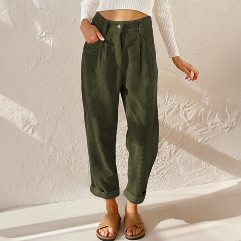 Mira | Dames Ribbel Broek | Elastische Taille & Losse Pasvorm