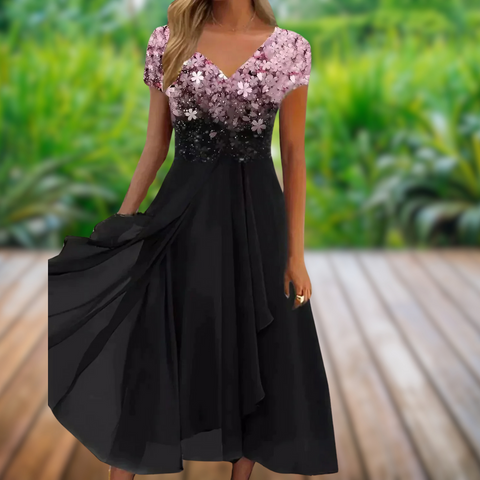 Solena | Zomer Jurk | Elegante V-hals & Vloeiende Pasvorm
