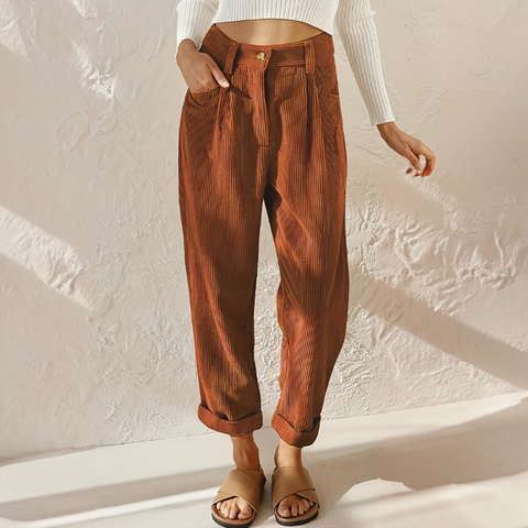 Mira | Dames Ribbel Broek | Elastische Taille & Losse Pasvorm