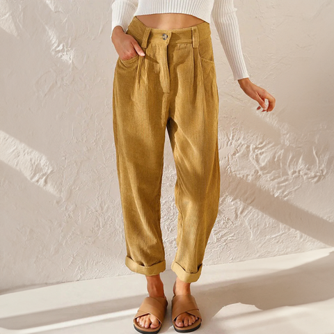 Mira | Dames Ribbel Broek | Elastische Taille & Losse Pasvorm